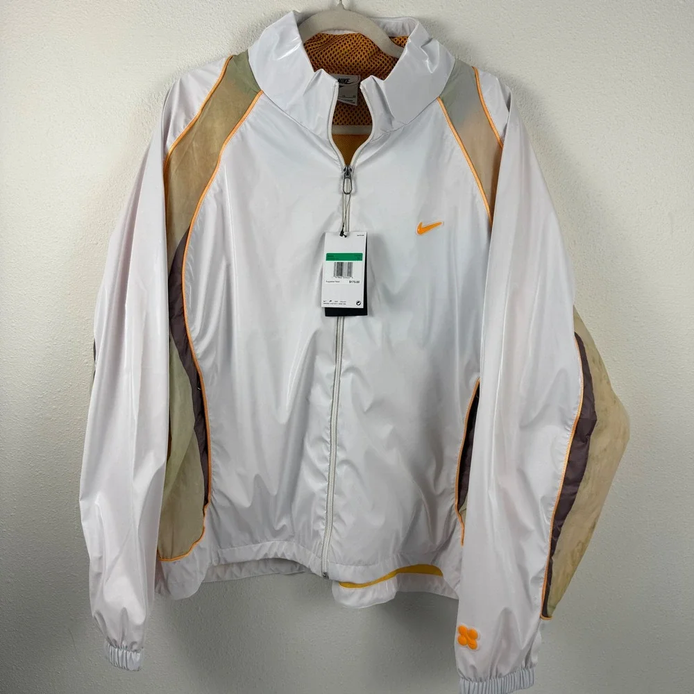 Nike Men's White Orange Sportswear Track Jacket Full Zip‎ Lightweight XL HJ3290